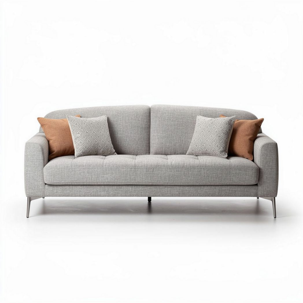 Canapé gris en tissu avec coussins en couleur terre 200 x 85 x 85cm