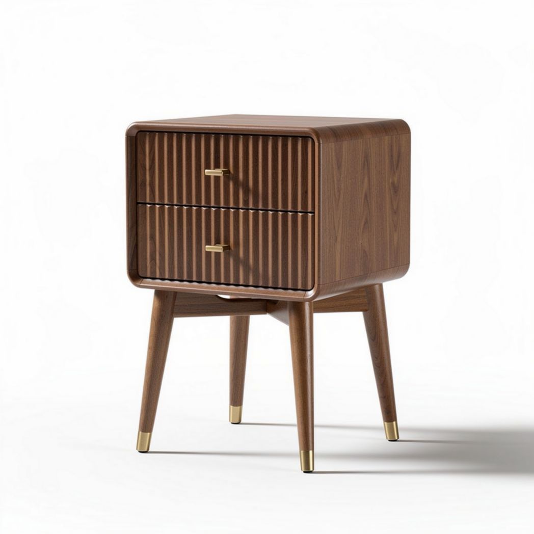Table de chevet en bois foncé avec tiroirs striés 40 x 40 x 50cm