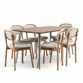 Table rectangulaire en bois avec 6 chaises rembourrées en tissu 120 x 80 x 75cm