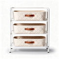 Étagère de rangement en métal blanc avec trois paniers en lin 75 x 40 x 90cm