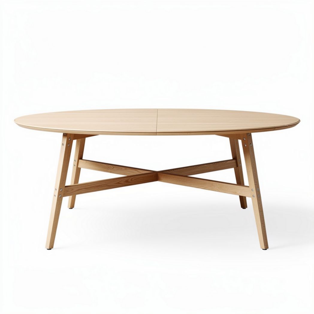 Table ovale en bois clair avec pieds en bois 180 x 90 x 75cm pour salle à manger