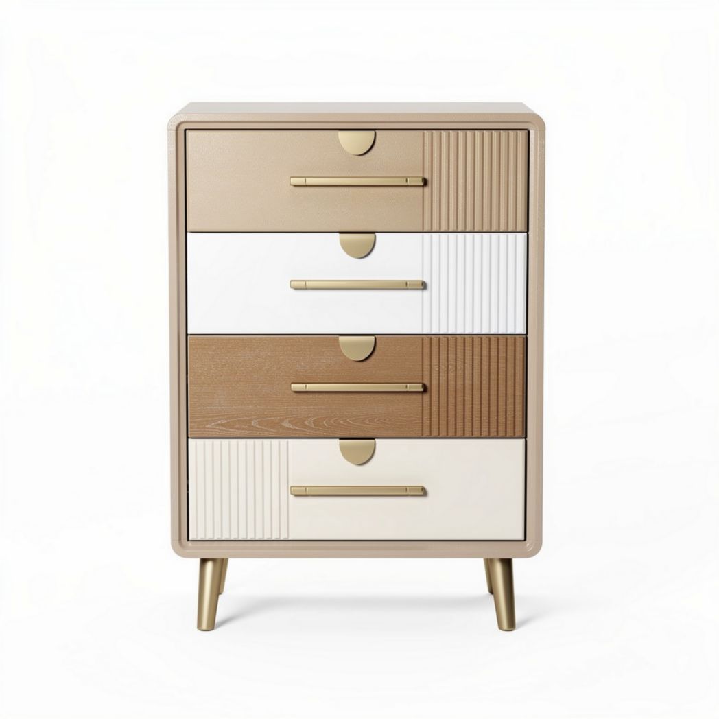 Commode en bois avec quatre tiroirs rectangulaires 60 x 40 x 85cm en beige et blanc