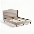 Lit double en tissu beige avec cadre en bois dimensions 200 x 160 x 100cm