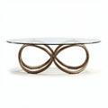 Table basse ronde en verre avec base en métal doré taille 150 x 150 x 45cm