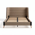 Lit avec tête de lit en tissu beige et cadre en bois 200 x 160 x 100cm