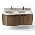 Meuble de salle de bains en bois avec double vasque et finition beige 90 x 50 x 60cm
