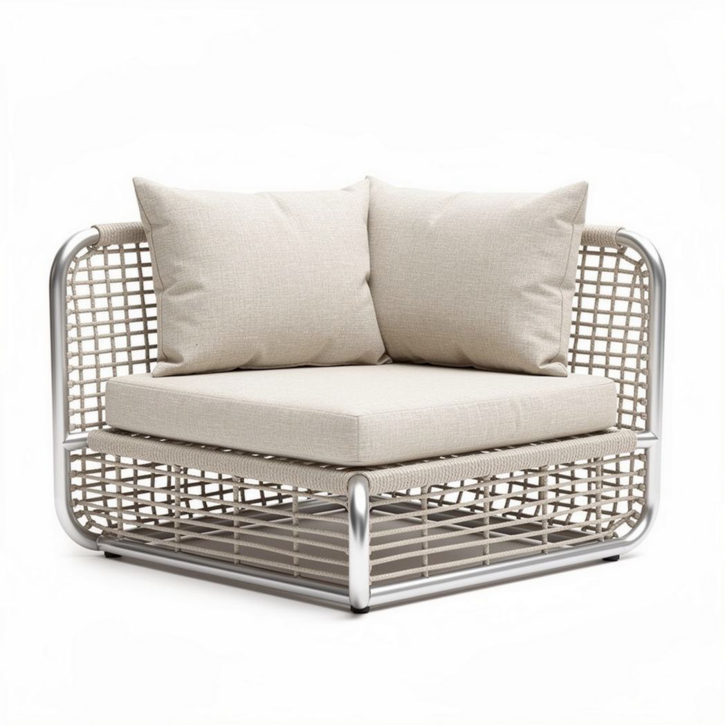 Fauteuil d'angle en aluminium et tissu beige 80 x 80 x 70cm pour extérieur